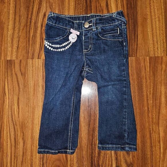 5 for $25 Gymboree Blue Denim Jeans With Poodle Embroidery Baby Size 18-24 Month - Picture 1 of 5